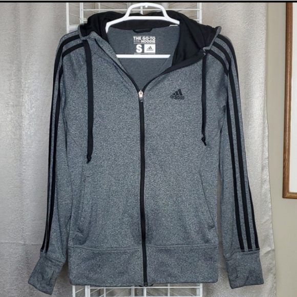 Adidas Zip Up Hoodie Sweatshirt Grey and Black Woman's Size Small - Picture 1 of 5